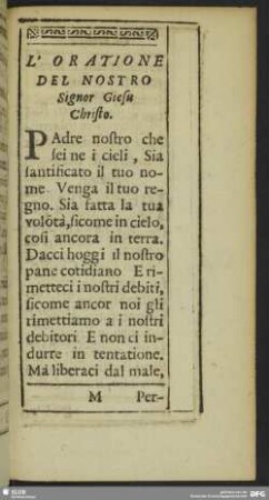 L'Oratione Del Nostro Signor Giesu Christo