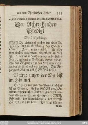 Der Achtzehenden Predigt Wiederholung.