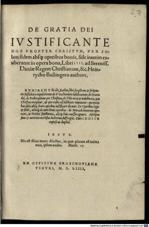 De Gratia Dei Ivstificante Nos Propter Christvm