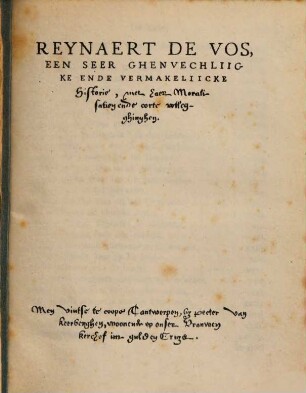 Das niederländische Volksbuch "Reynaert de Vos"