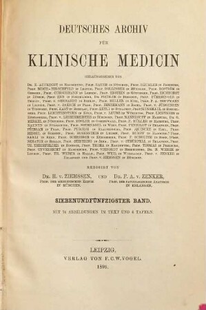 Deutsches Archiv für klinische Medizin. 57. 1896