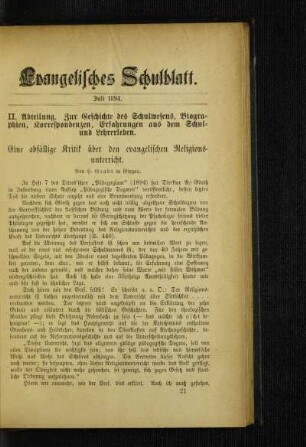 ¬Eine¬ abfällige Kritik über den evangelischen Religionsunterricht