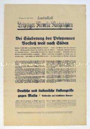 Sonderblatt der "Leipziger Neuesten Nachrichten" zum Vorstoß deutscher Truppen im Süden Griechenlands