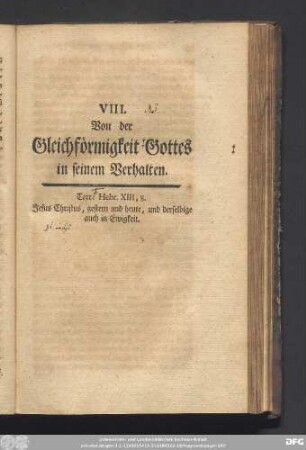 VIII. Von der Gleichförmigkeit Gottes in seinem Verhalten.