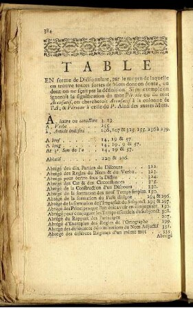 Table En Forme De Dictionnaire, [...]
