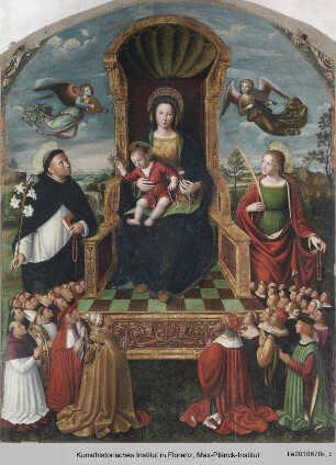 Rosenkranzmadonna zwischen den Heiligen Dominikus und Cäcilia