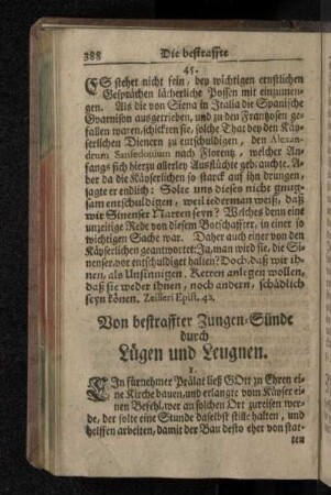 Von bestraffter Zungen-Sünde durch Lügen und Leugnen.