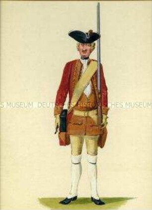 Uniformdarstellung, Musketier vom Infanterie-Regiment Wilcke, Sachsen, 1730.