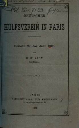 Bericht : für d. Jahr ... 1873 (1874)