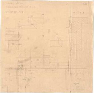 Fischer, Theodor; Würzburg, Münsterplatz; Sparkasse - Steintreppe (Grundriss, Ansicht, Schnitt)