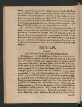 Sectio IV. ponens Adversarum Opinionum Enumerationem.