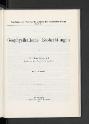 Bd 1,C: Geophysikalische Beobachtungen