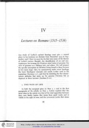Chapter IV - Lectures on Romans (1515-1516)