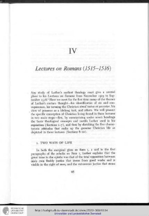 Chapter IV - Lectures on Romans (1515-1516)