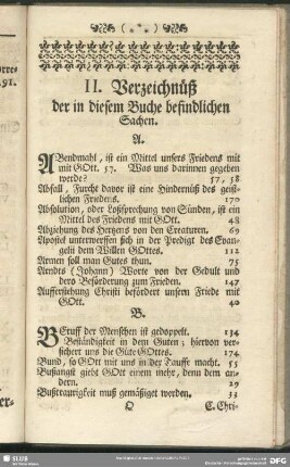 II. Verzeichnüß der in diesem Buche befindlichen Sachen