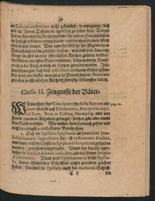 Classis II. Zeugnisse der Väter.