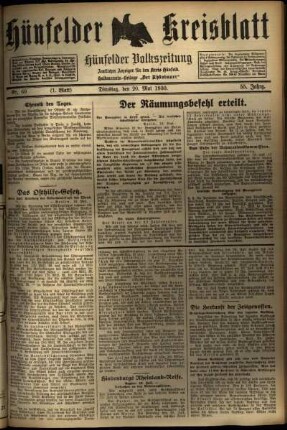 Erste Ausgabe vom Dienstag, den 20. Mai 1930.