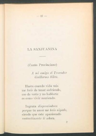 La sanjuanina : (Canto Provinciano) - A mi amigo el trovador Guillermo Silva.