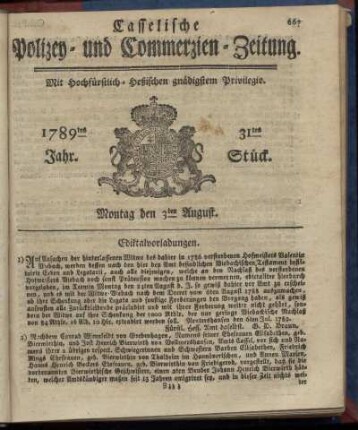 31tes Stueck, Montag den 3ten August. 1789