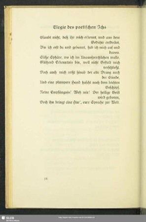 Elegie des poetischen Ichs