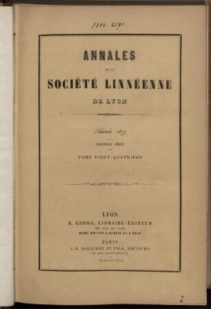 24: Annales de la Société Linnéenne de Lyon et des Société Botanique de Lyon, Société d'Anthropologie et de Biologie de Lyon réunies