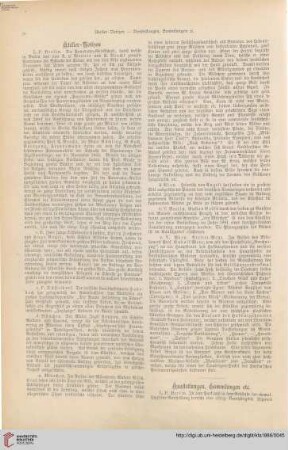 Atelier-Notizen - Ausstellungen, Sammlungen etc.- Denkmäler -Vom Kunstmarkt - Vermischte Nachrichten- Kunstliteratur - Bibliographie