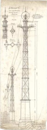 Thiersch, August ; Transformationsstationen, Masttransformatoren, Entwürfe - Ansichten, Details