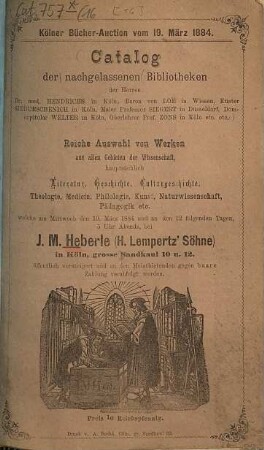 Katalog. [16.] 1884, 19. März