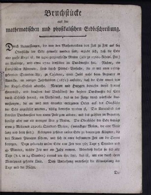 Bruchstücke aus der mathematischen und physikalischen Erdbeschreibung.