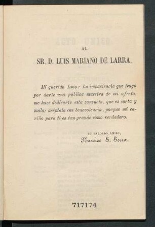 [Dedicatoria] Al Sr. D. Luis Mariano de Larra