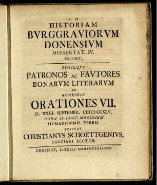 Historia Burggraviorum Donensium. Dissertat. IV.