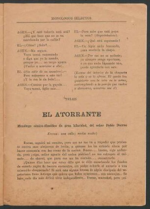 El atorrante : Monólogo cómico-filosófico de gran hilaridad, del seńor Pablo Ducros.
