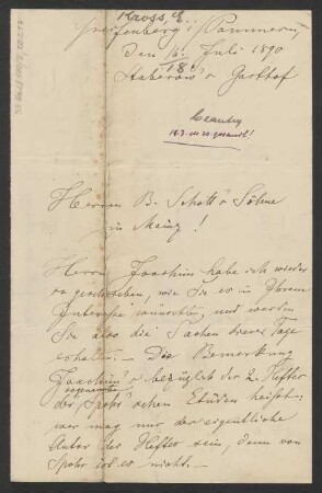 Brief an B. Schott's Söhne : 16.07.1890