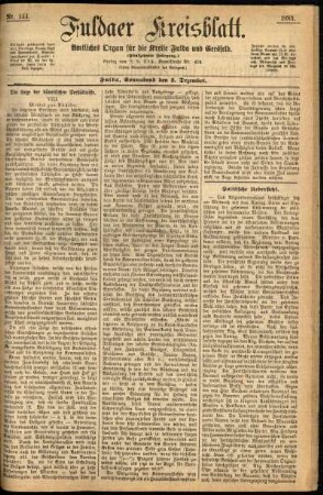 Erste Ausgabe vom Samstag, den 08. Dezember 1883.