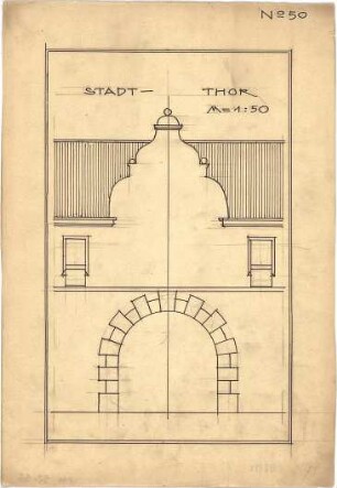 Pfann, Paul; Übungsblätter zur Perspektive - Stadttor (Ansicht)