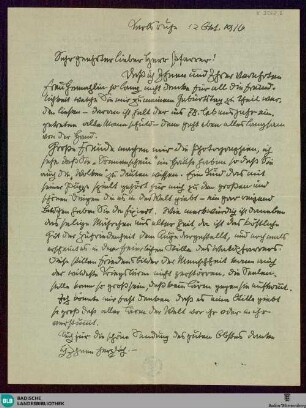 Brief von Hans Thoma an Karl Anton vom 12.10.1916 - K 3262, 6
