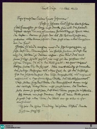 Brief von Hans Thoma an Karl Anton vom 12.10.1916 - K 3262, 6