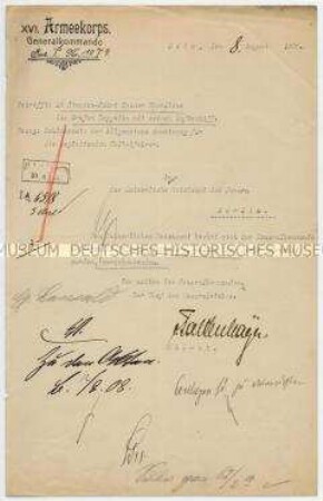 Brief mit eigenhändiger Unterschrift des Chefs des Generalstabes zur 24-Stunden-Fahrt des Grafen Zeppelin mit seinem Luftschiff