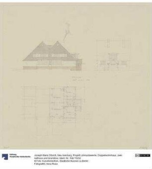 Neu Isenburg, Projekt Linkrustawerke, Doppelwohnhaus, zwei Aufrisse und Grundriss