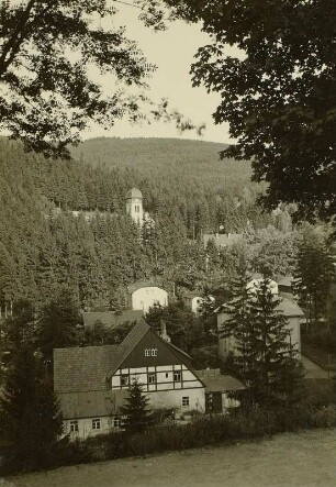 Altenberg-Kipsdorf. Ortsteilansicht mit Gebäuden des Bahnhofs