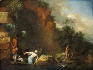 Italienische Landschaft mit Hirten (vor einer Grotte)