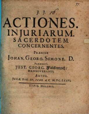 Actiones Injuriarum Sacerdotem Concernentes