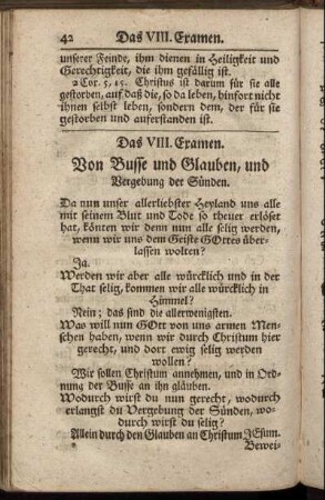 Das VIII. Examen. Von Busse und Glauben, und Vergebung der Sünden