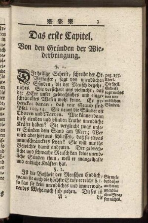 Das erste Capitel. Von den Gründen der Wiederbringung.