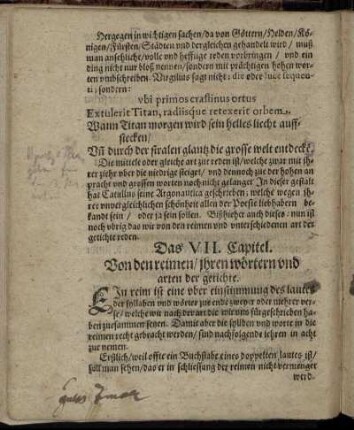 Das VII. Capitel. Von den reimen / ihren wörtern und arten der getichte