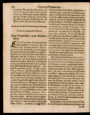 Drey und zwantzigster Discurß. Von Simplicisten/ unnd Kräutterlesern.