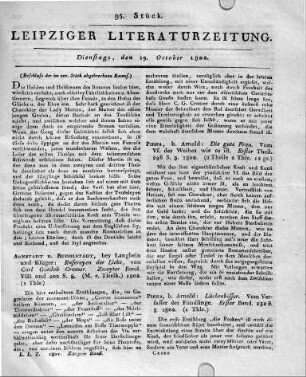 Arnstadt u. Rudolstadt, bey Langbein und Klüger: Rasereyen der Liebe, von Carl Gottlob Cramer. Zweyter Band. VIII und 200 S. 8. (M. e. Titelk.) 1802.