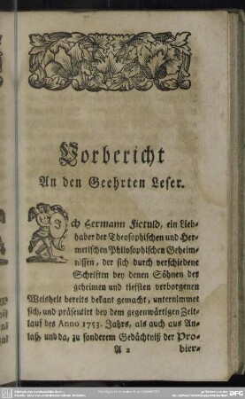 Vorbericht An den Geehrten Leser