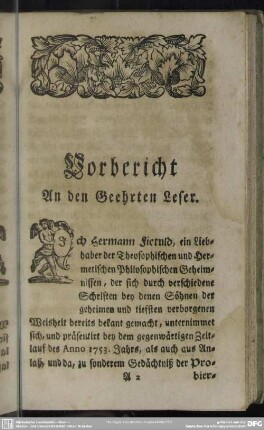 Vorbericht An den Geehrten Leser