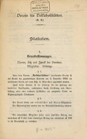 Statuten : Verein für Volksheilstätten